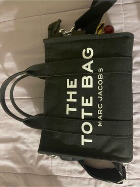 Marc Jacobs Black Canvas The Tote Bag with White Logo